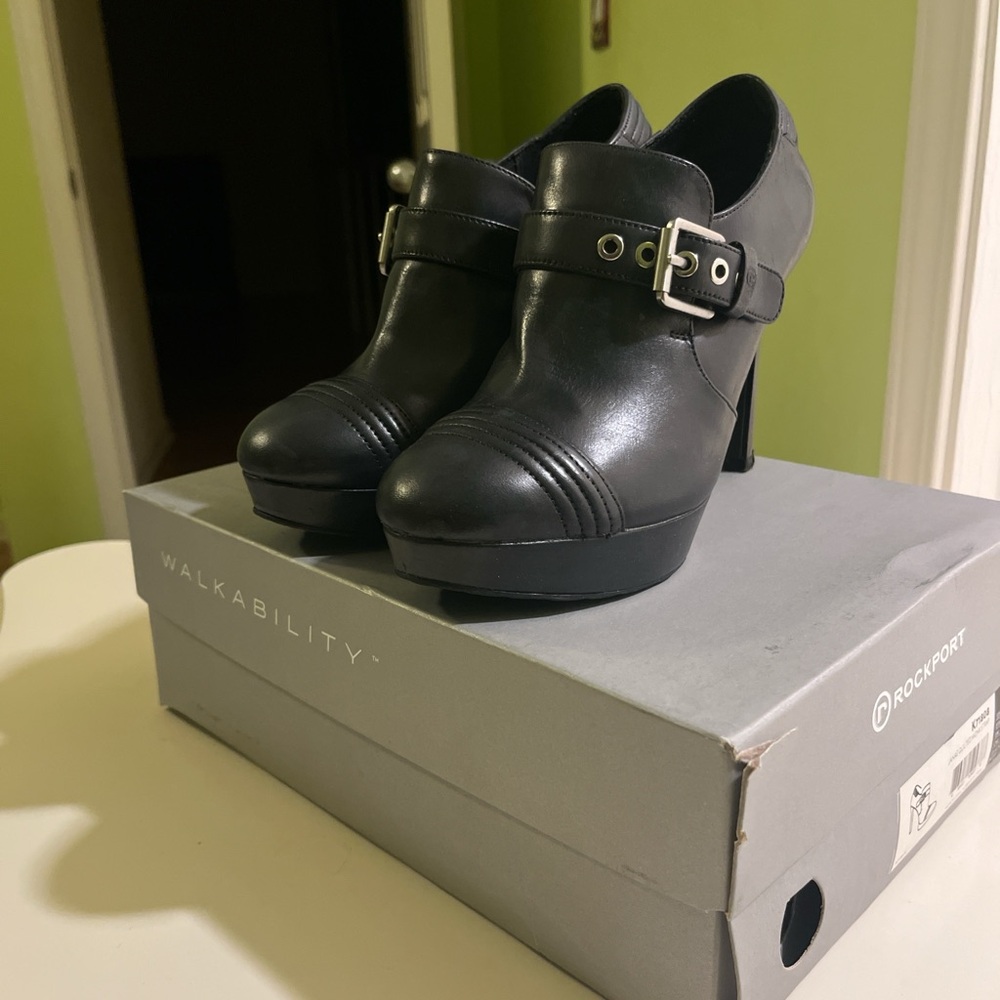 Rockport Women's Black Heeled Boots with Buckle